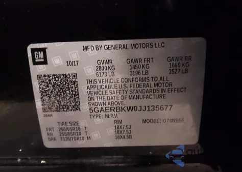 2018 Buick Enclave Essence из США, поврежденный, VIN 5GAERBKW0JJ135677